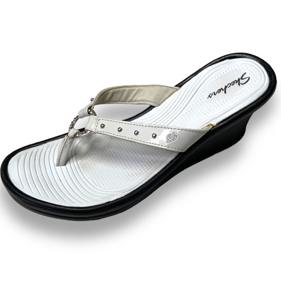 Skechers Shoes - SKETCHERS White Thong Sandals with Rhinestone Detail Manmade Materials US Sz 10